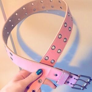 BUBBLEGUM PINK GENUINE LEATHER ITALIAN STYLE GROMMET BELT